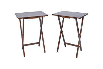 Modern Indoor Folding Tray Table Set of 2, Walnut Finish, Solid Rubberwood, 19 x 14.5 x 26 Inches, Lightweight & Easy