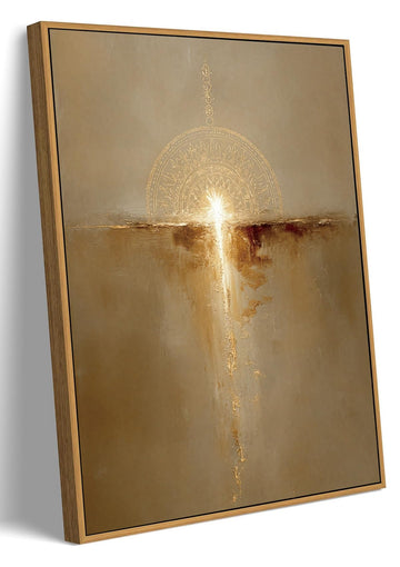Framed Spiritual Wall Art, Sacred Geometry Gold Abstract Cross Decor 12x16