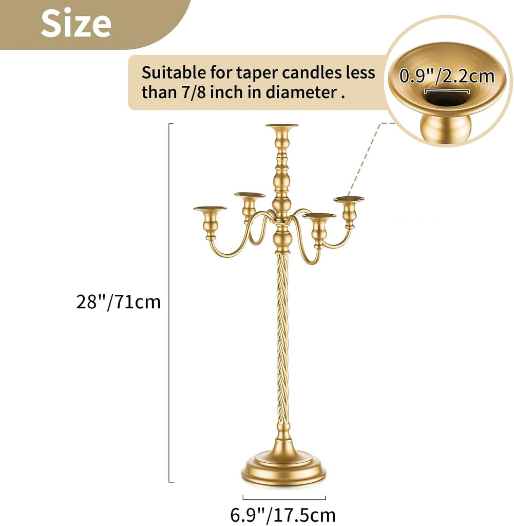 Tall Candelabra Candle Holder 2 Pcs 28in Floor Candlestick Holders Taper Candle Holders Gold 5 Arm Candelabras Candle