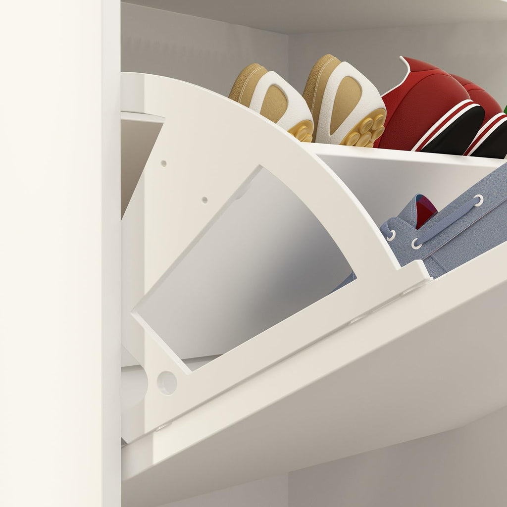 Shoe Storage Cabinet with 3 Flip Drawers, Modern White