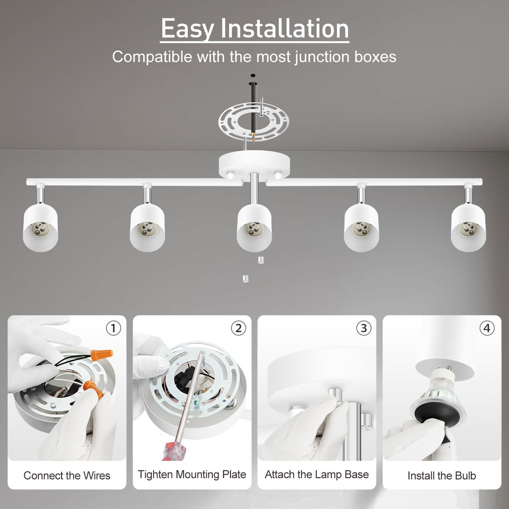 Track Lighting, LED Track Lighting Fixtures Ceiling, White Kitchen Lights, 30" Ceiling Spotlight Kit, 5 Light Wall