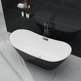 59" Deep Soaking Bathtub, Non-Slip Acrylic Tub with Chrome Drain, CUPC Certified, Ergonomic Modern Bath for Bathrooms