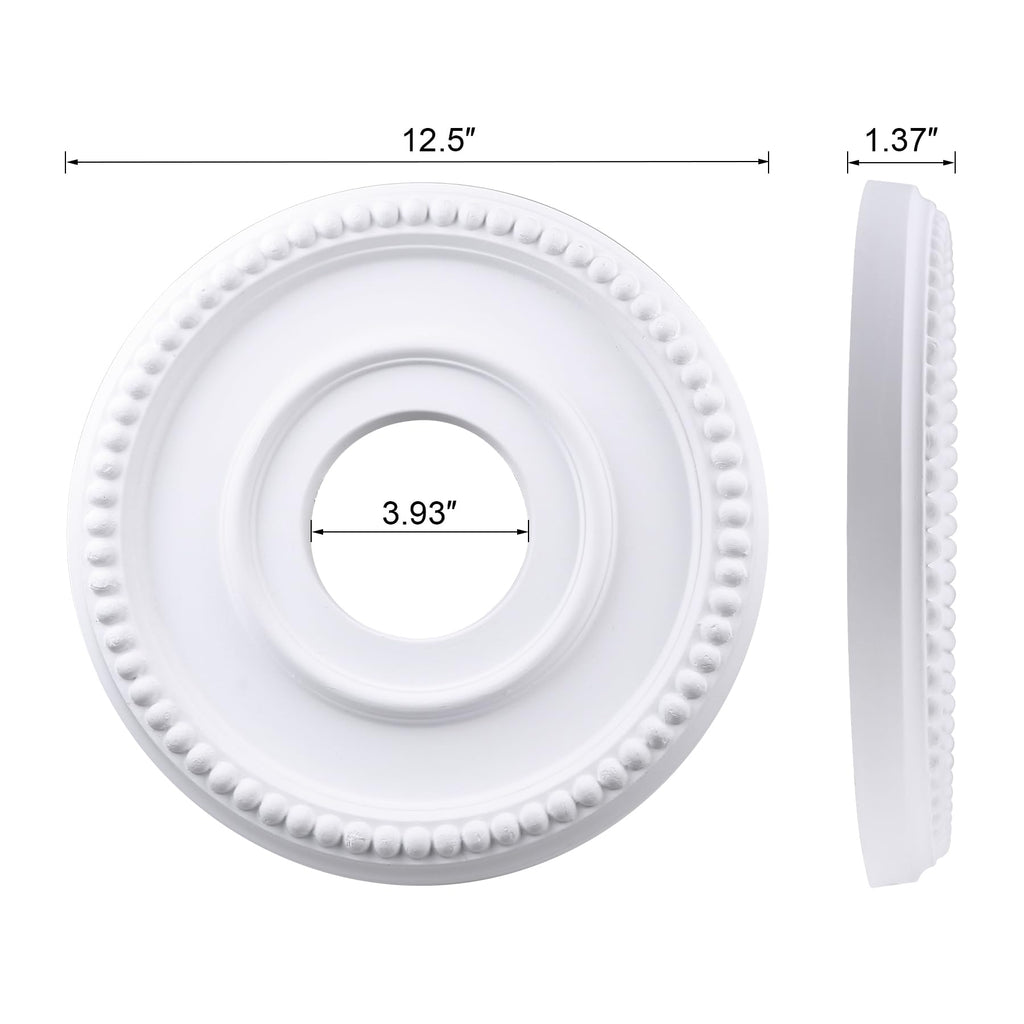 1-Pack Ceiling Medallion - 12-1/2" OD x 3-15/16" ID x 1-3/8" P - Primed Light Fixture Cover Plate for Chandeliers
