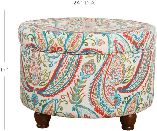 Home Decor | Upholstered Round Storage Ottoman | Ottoman with Storage , Bold Paisley Large