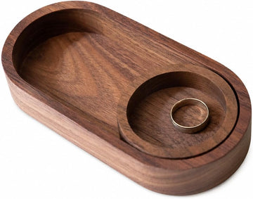 Black Walnut Oval Tray with Removable Round Dish - Solid Wood Jewelry Organizer, Ring Holder, Desk Valet, Minimalist