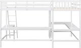 Corner Double Loft Bed with L-Shaped Desks, Twin Loft Bed with Desks & Slant Ladder for Kids Teens Adults