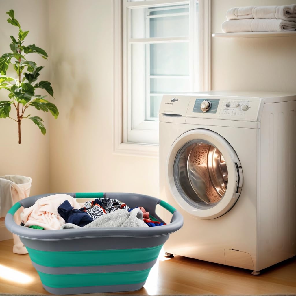 30L (7.9 gallon) Collapsible Plastic Laundry Basket - Foldable Pop Up Storage Container/Organizer - Portable Washing