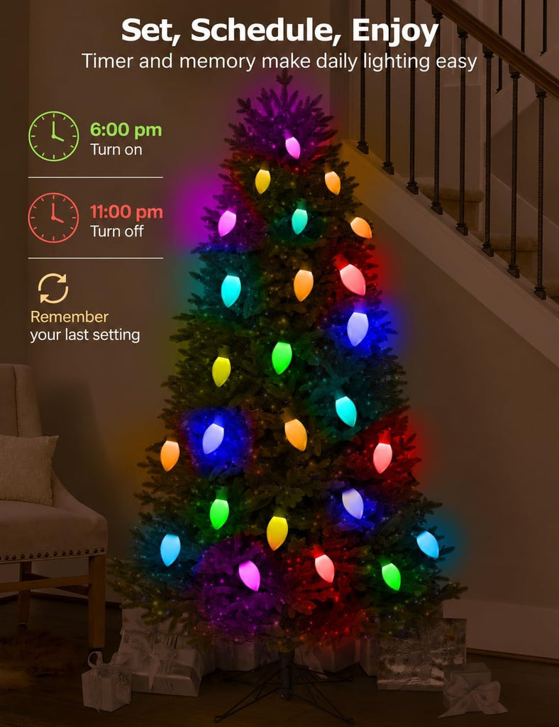 99FT 100LED Smart C9 Christmas Lights Outdoor Vintage Christmas Lights