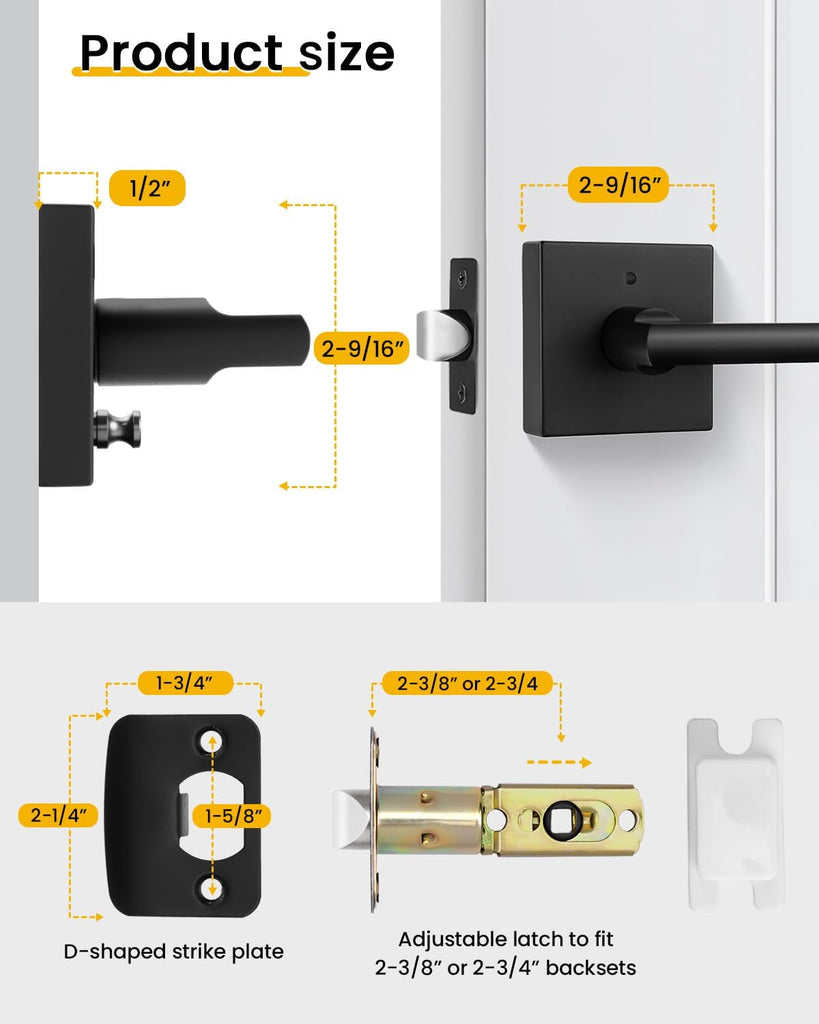Black Door Handles Interior, Matte Black Privacy Door Handles, Square Black Door Lever Interior Bedroom (6 Pack)