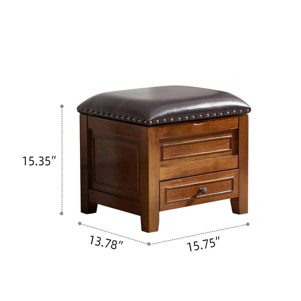 Microfiber Leather Storage Ottoman with Drawer, Small Shoe Bench