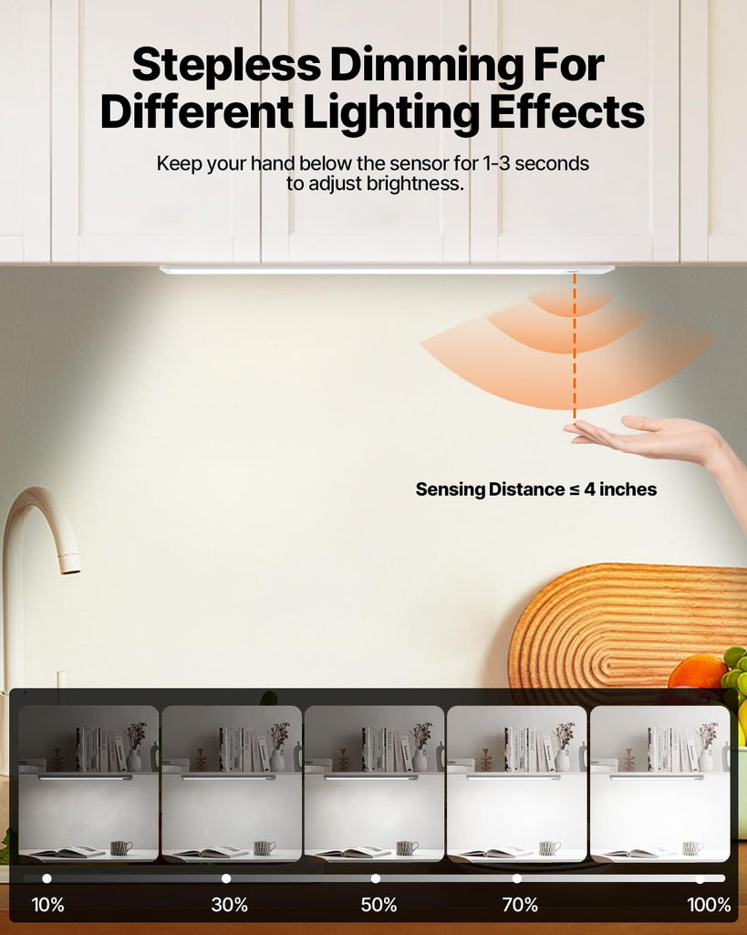 16 Inch Under Cabinet Light, Hand Wave Sensor 83 LED Indoor Cabinet Lighting, USB Rechargeable Cordless Closet Light