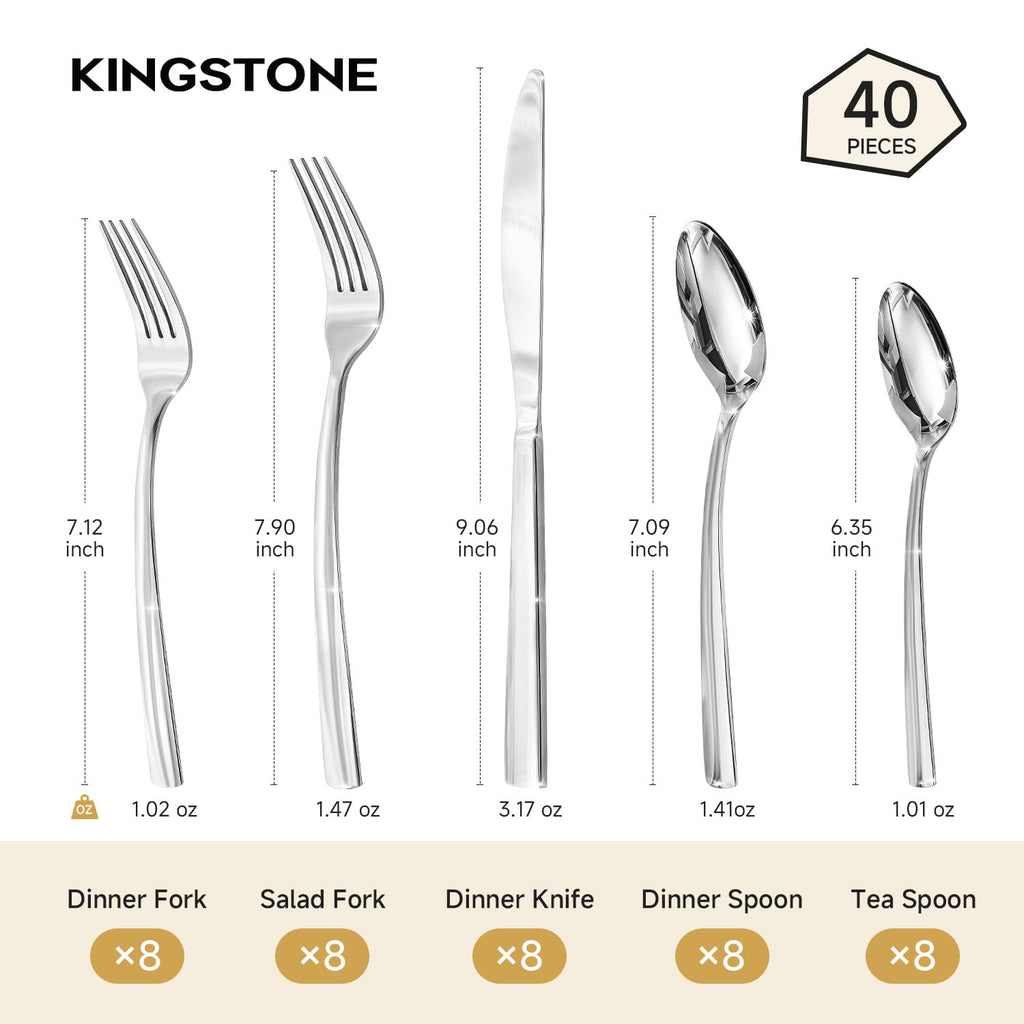 Silverware Set for 8, 40 Piece 18/10 Stainless Steel Flatware Set, Mirror Polished Cutlery Set with Knives Forks