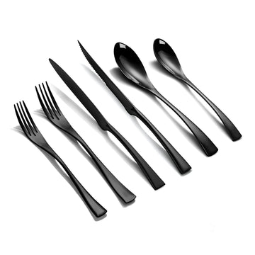 24-Pieces Black Silverware Set with Steak Knives, Heavy Duty 18/10 Stainless Steel Flatware Set for 4, Modern Cutlery