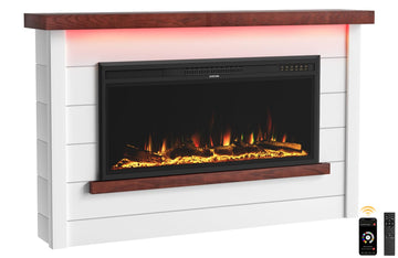 60" Electric Fireplace with Mantel, Fireplace TV Stand with 42"Electric Fireplace Heater, Shiplap-Style Surround with