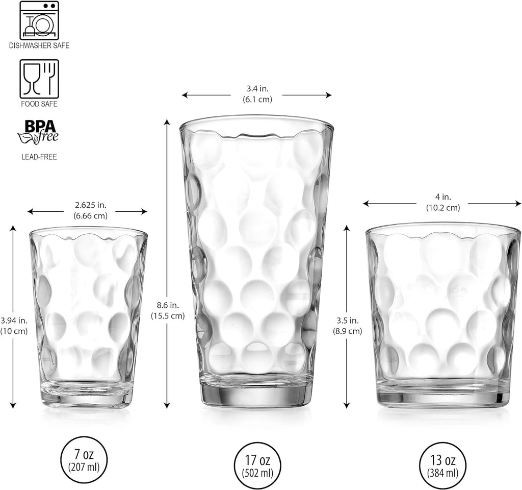 12-pc Galaxy Glassware - Drinking Glasses, Mixed Drinkware Set. Highball 17 oz. Rock 13 oz. Juice 7 oz. Glass Tumblers