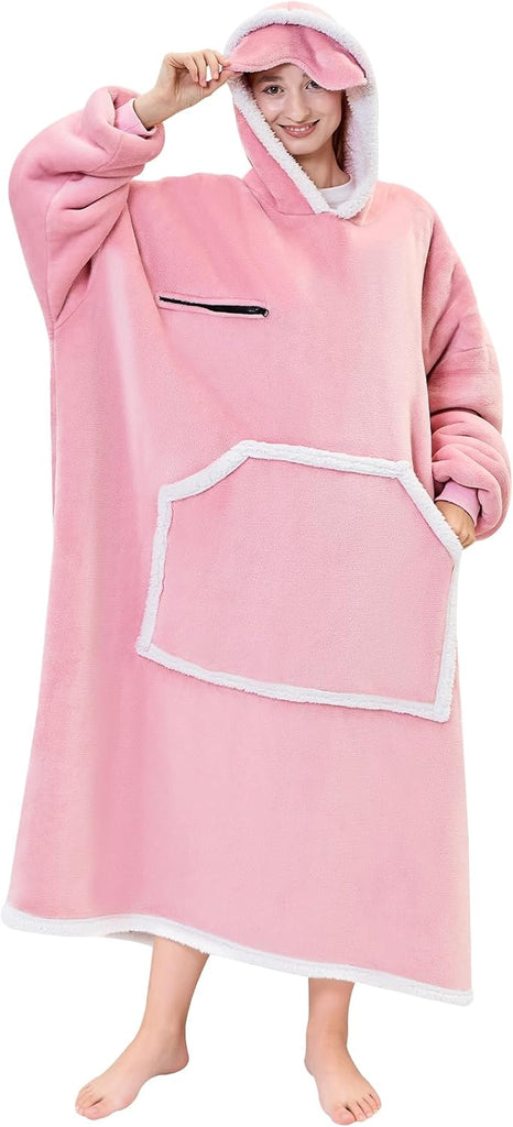 Oversized Cozy Wearable Blanket Hoodie for Adult with Eye Mask,Black