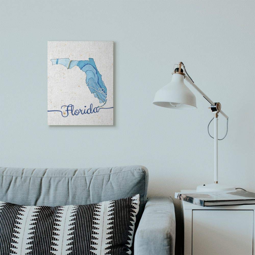 Florida Agate Blue State Map, 16 x 20 Inch Canvas Wall Art