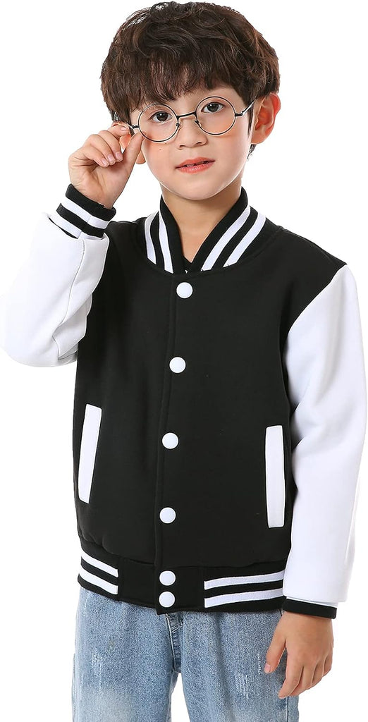 Kids Baseball Jackets Boys Girls Fit Varsity Jacket Casual Lightweight Plain Button Cardigan School Coat