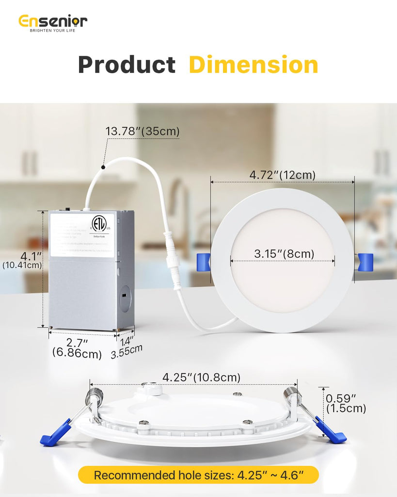 4 Inch LED Recessed Ceiling Light, 5CCT, 750LM 9W 120V
