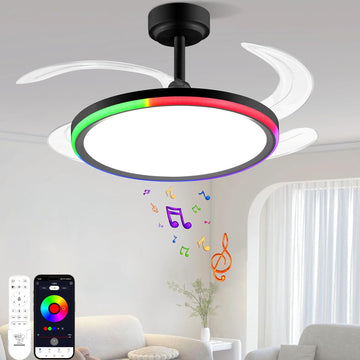 RGB Retractable Ceiling Fan with Light and Bluetooth Speaker