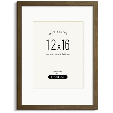Minimalist 12x16 Picture Frame with Mat for 8.5x11, Brown Walnut, Solid Wood 12x16 Frame for Posters or Art Prints
