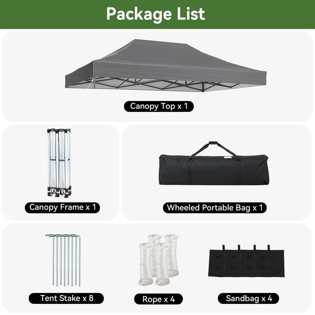 10x15 Pop Up Canopy, Outdoor Canopy Tent with Roller Bag, Gray