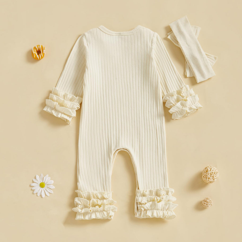 Newborn Baby Girl Clothes Jumpsuit Ruffle Romper Bodysuit Pants Headband One-Piece Coming Home Hospital Outfits