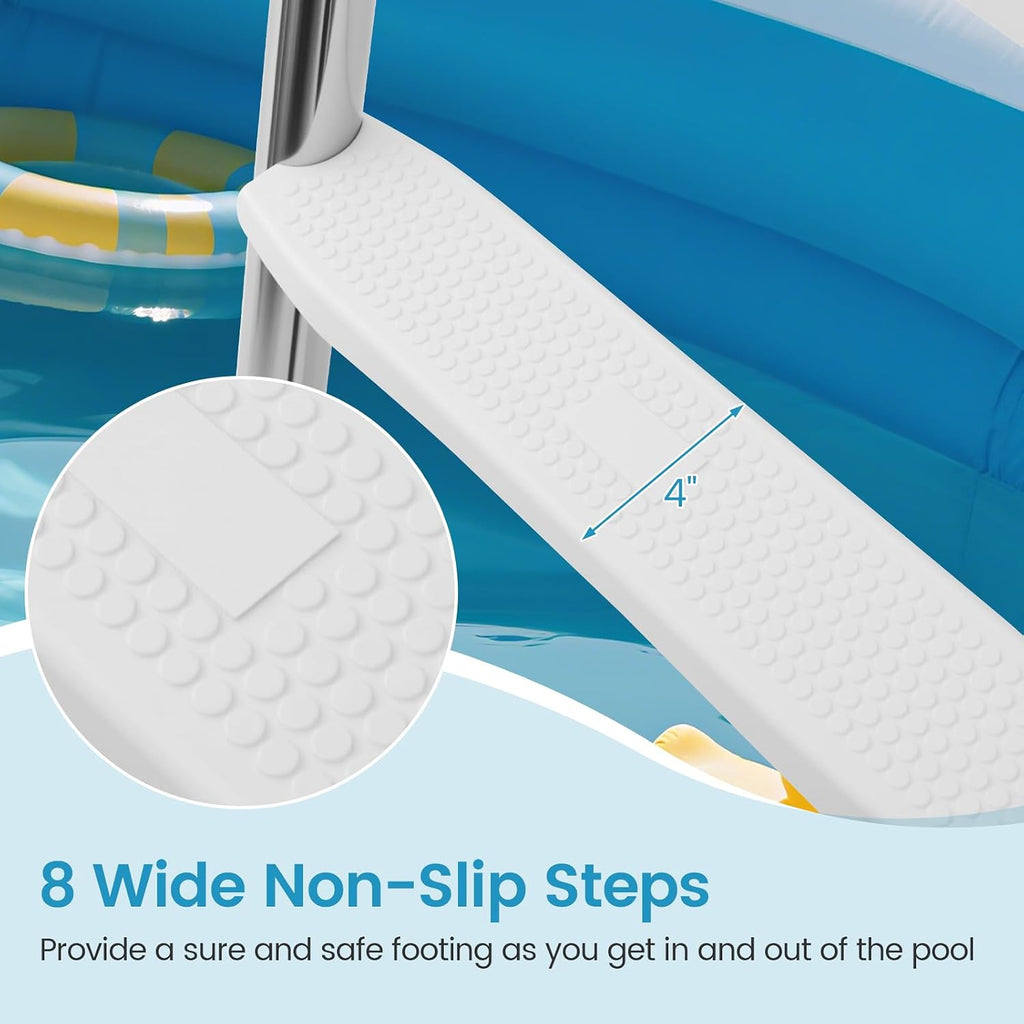 4-Step Steel Frame Above Ground Swimming Pool Ladder for 55" Pool Wall Heights, Double-Sided Entry & Exit Ladder