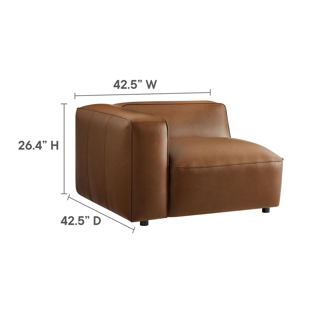 Auren Vegan Leather 3 Piece Modular Sofa in Coffee - Faux Leather 3 Seater Couch - Comfy Mid Century Modern PU