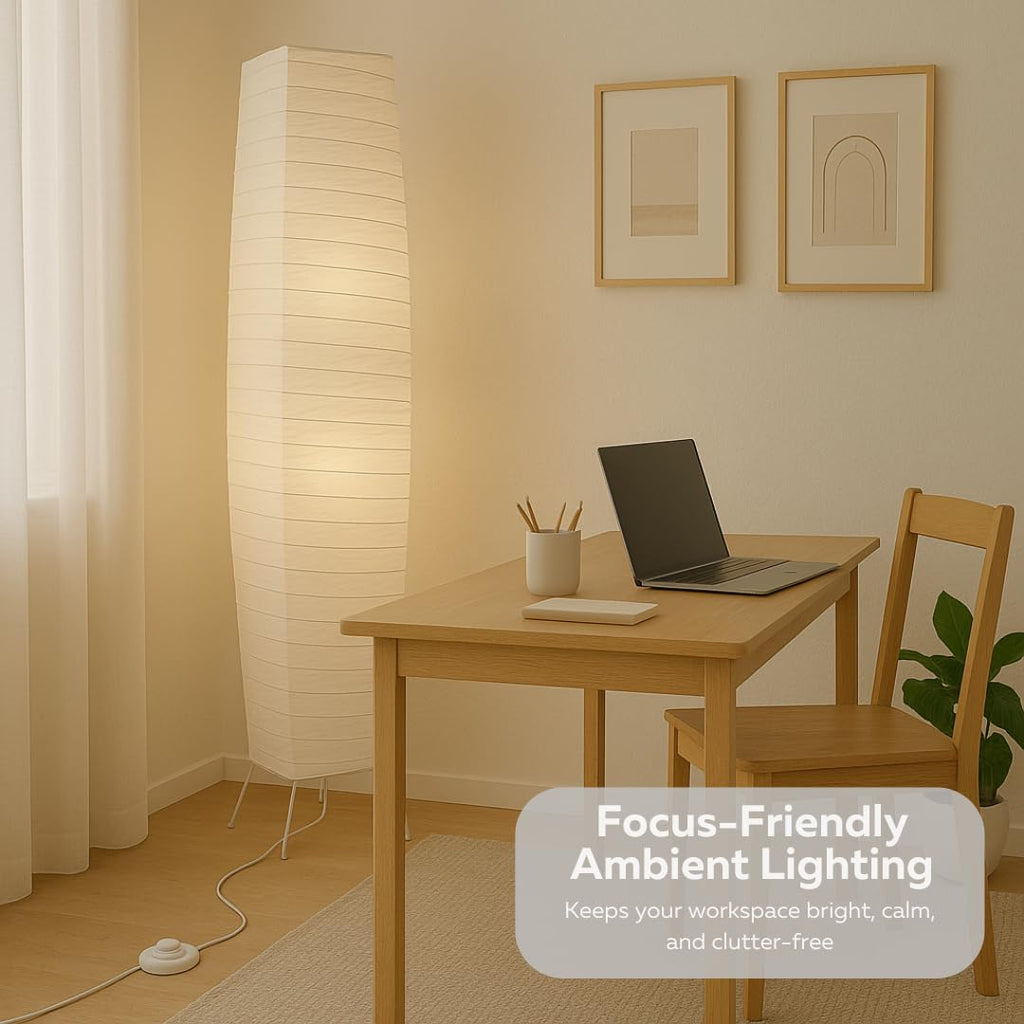 59" Rice Paper Floor Lamp with 12" Wide Shade, Modern Japanese Lantern Standing Lamp with Chrome Base and Foot Switch