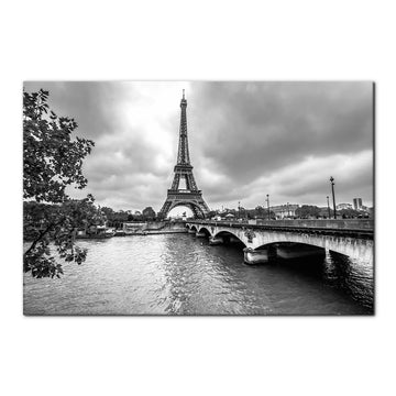 Black and White Canvas Wall Decor Paris Eiffel Tower from Seine Pictures Painting Decor France Cityscape Framed
