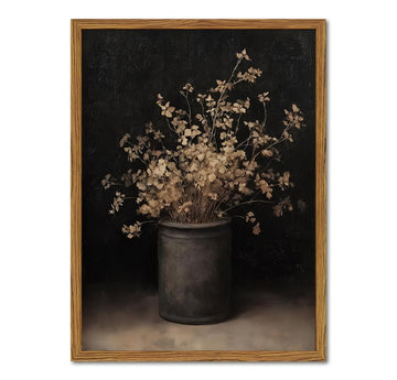 Framed Vintage Floral Wall Art, Rustic Dark Moody Flower Paintings Wall Decor, Retro Farmhouse Botanical Pictures