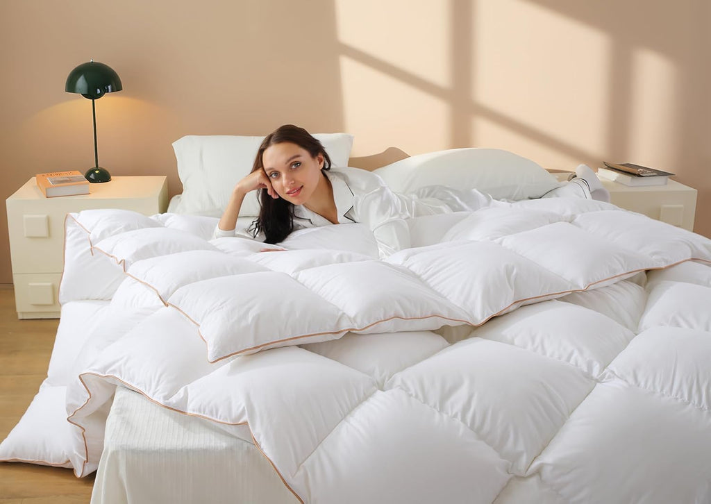 Down Comforter King - All Season Medium Weight Fluffy White Duvet Insert, Warm Feather Bedding, Soft