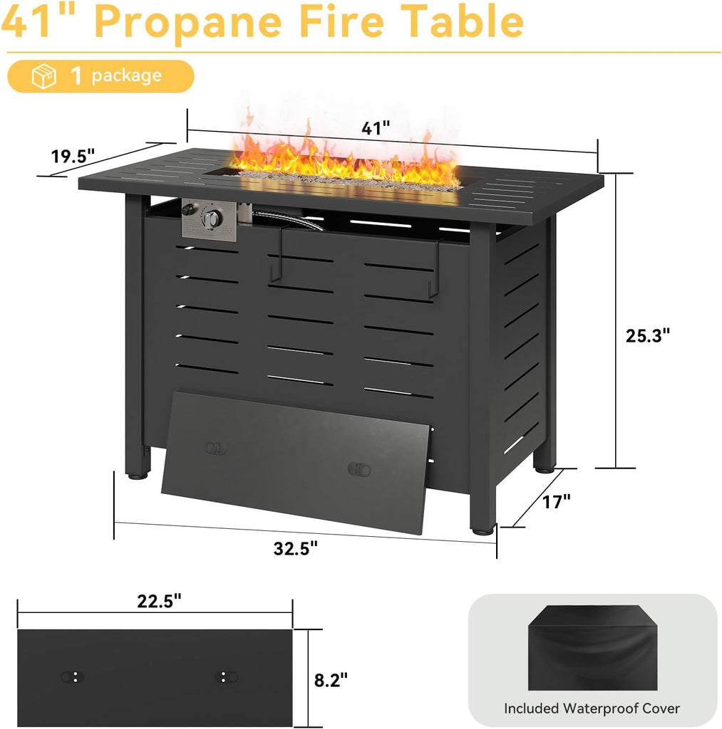 41 Inch Propane Fire Pit - 50,000 BTU Gas Fire Pit Table with Removable Lid & Lava Rocks