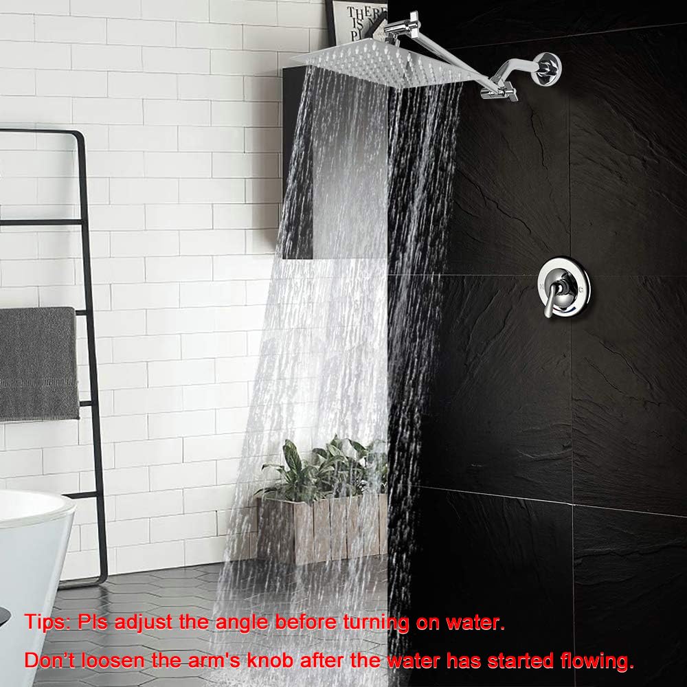 Rain Shower Head with 11'' Adjustable Extension Arm, Large Stainless Steel High Flow Rainfall Square Shower head