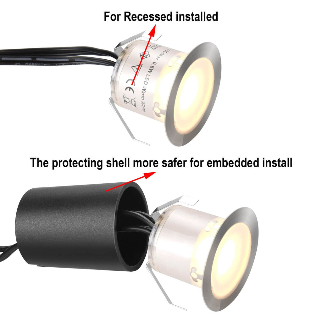 10 Pack Recessed LED Deck Light Kits with Protecting Shell, 32mm, Warm White, IP67 Waterproof, 12V Low Voltage