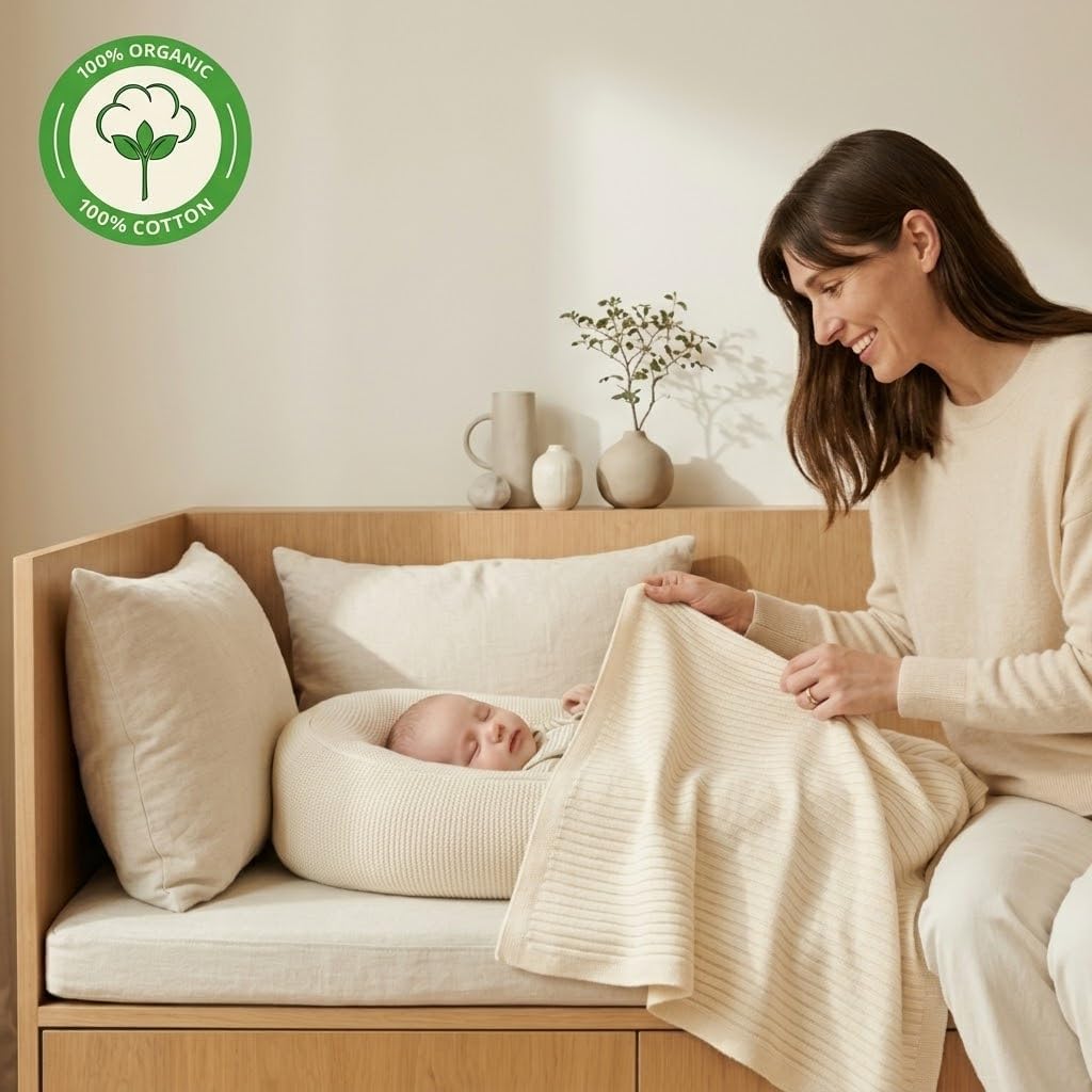 Ribbed Knit Baby Blanket - 100% Organic Cotton, Newborn Crib Quilt