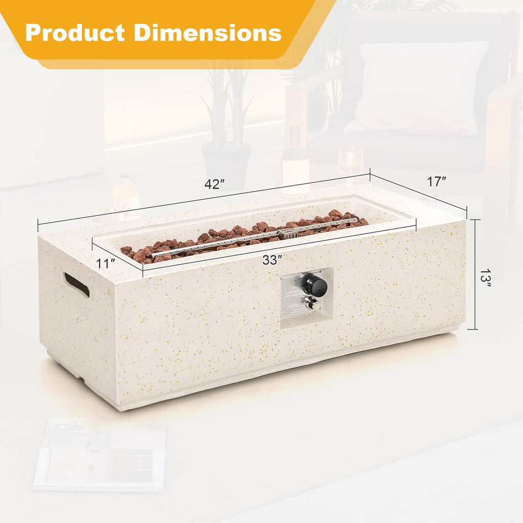 50, 000 BTU Outdoor Fire Pit Table, 42" Rectangle Terrazzo Propane Gas Fire Table with Auto-Ignition, Stainless Steel