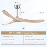 Inspired Maverick Style 52" Modern Ceiling Fan, No Light, 6-Speed, Reversible, Timed Shutdown, DC Motor, Natural Wood 3 Blade, Porch, Bedroom, Living Room A101-B0C7L4CS79