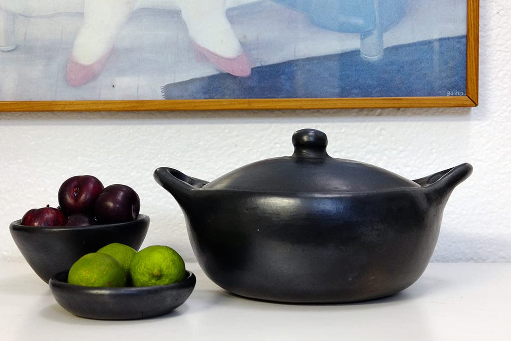 Authentic Chamba Casserole - Elegant Handmade Black Clay Cooking Pot with Cover - Perfect for Soups, Stews, Braises &