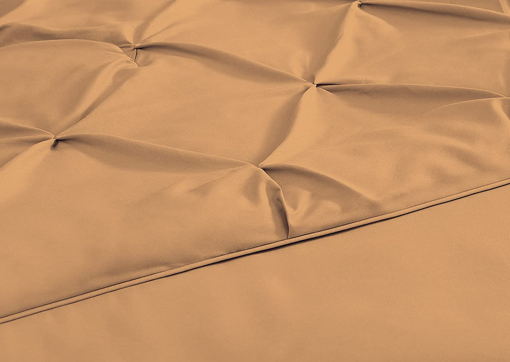 100% Egyptian Cotton 7-Piece Pinch Pleat Pintuck Bedding Comforter Set, 1000 Thread Count (Full, Sand)