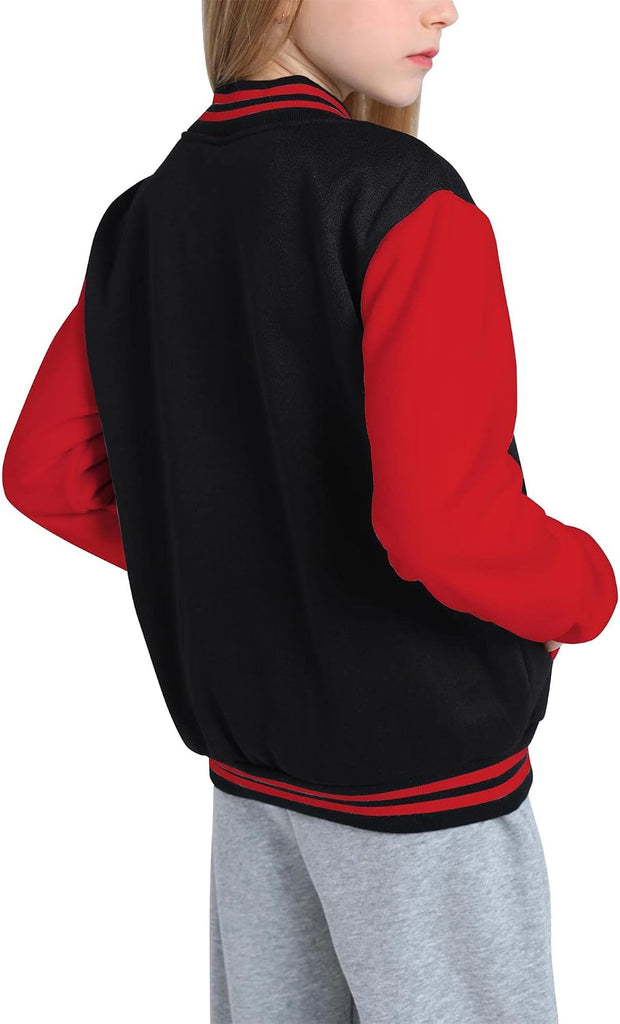 Girls Varsity Jacket Kids Baseball Lightweight Jacket Fleece Coat Button Closure School Outwear