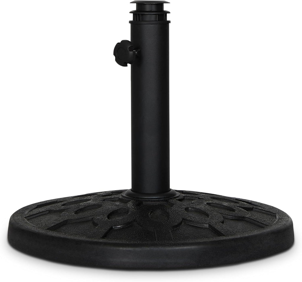 20 lb Round Patio Umbrella Base - Heavy Duty Resin-Coated Calcium Carbonate Stand with Adjustable Pole Adapters Fits
