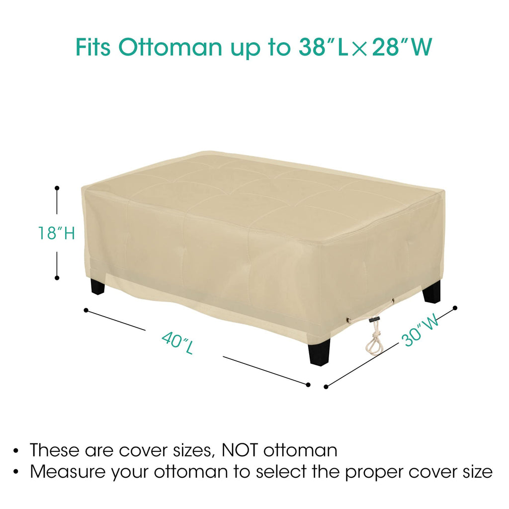 Heavy Duty Waterproof Outdoor Ottoman Cover, 40" L X 30" W X 18" H
