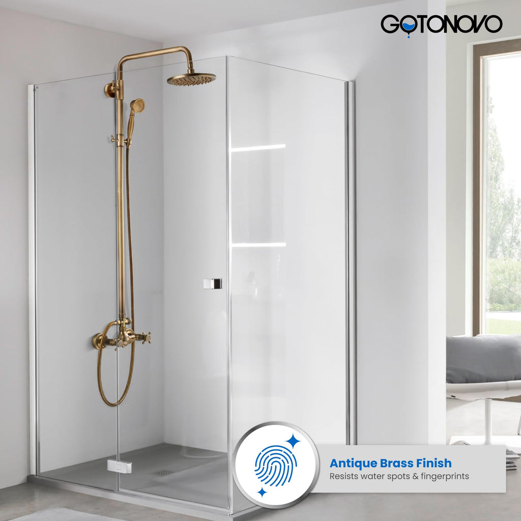 Exposed Shower System 8'' Head with Handheld Antique Brass