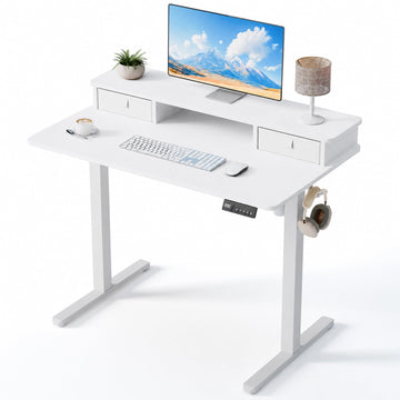 40" x 24" Electric Standing Desk with Dual Drawers, White