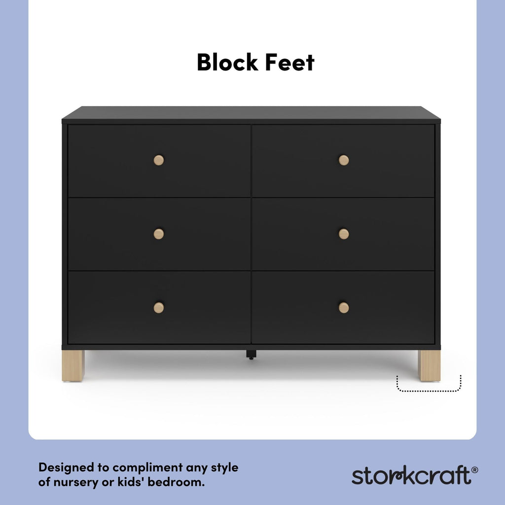 California 6-Drawer Double Dresser, Black with Driftwood