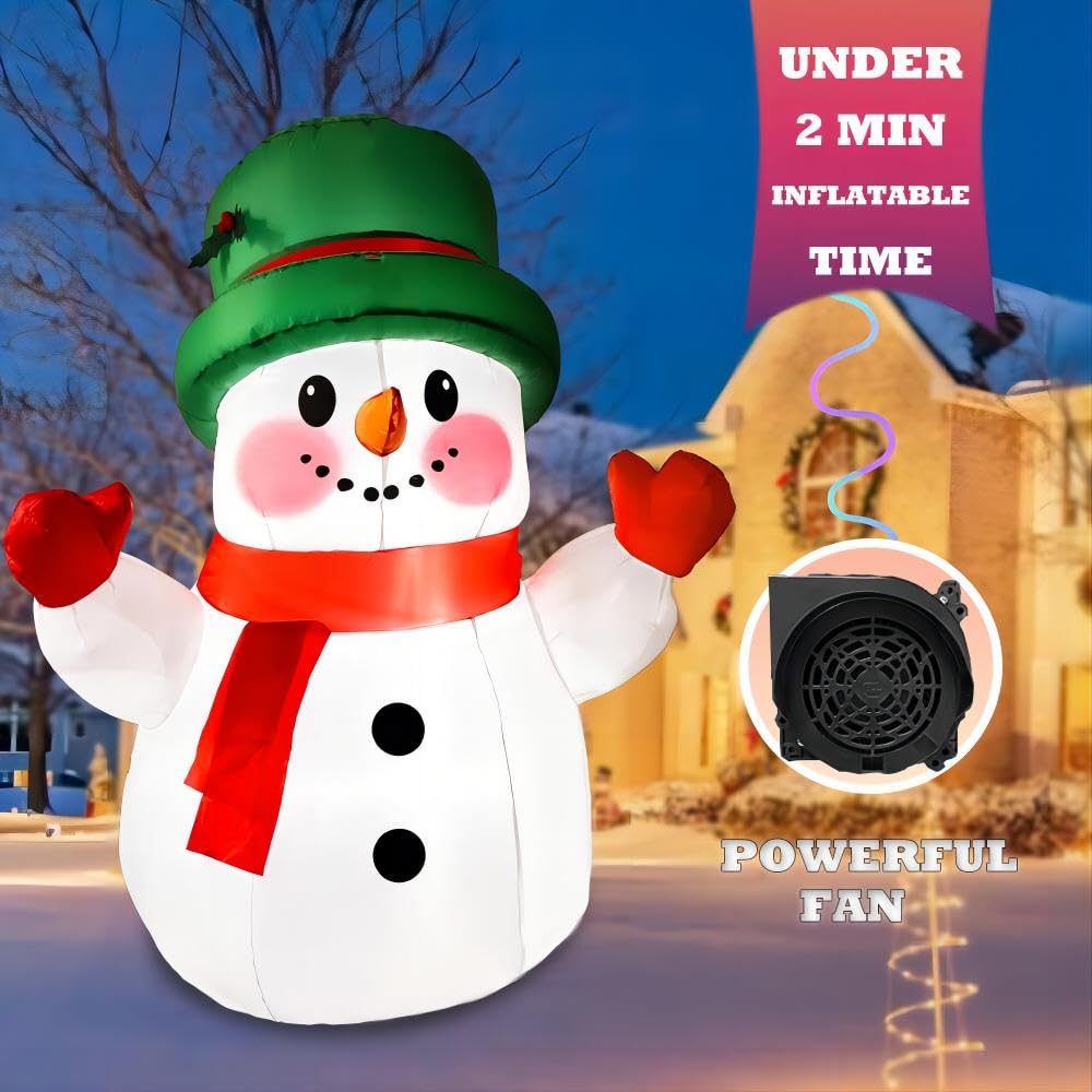 4ft Christmas Inflatables Snowman Outdoor Decorations, Blow up Snow Man Yard Decor Built-in Bright LED Light Wear