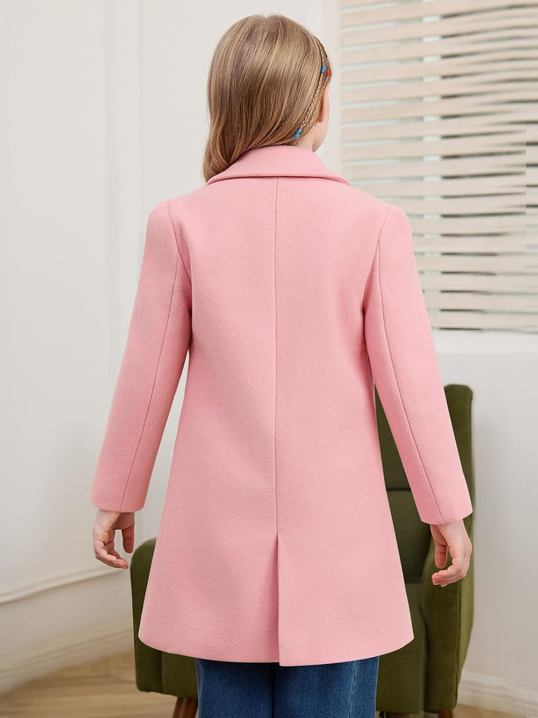 Girls Dress Coat Single-Button Lapel Long Jacket