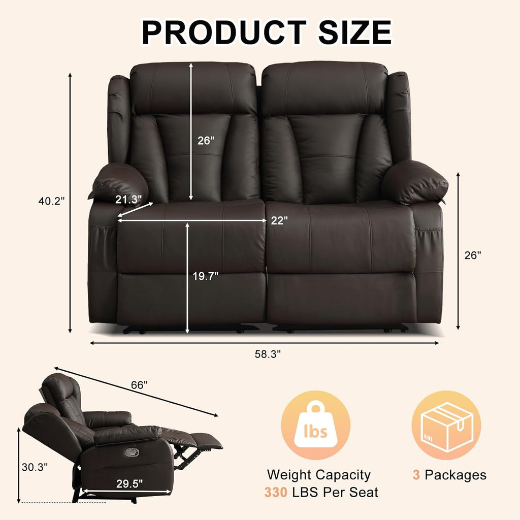 58.3" Reclining Loveseat Sofa, RV Loveseat Recliner Couch